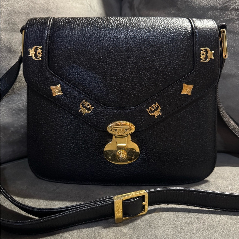 COPY - MCM Black and Gold Crossbody Bag with Structured Design